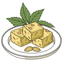 delicious plate with tasty halva and fresh mint