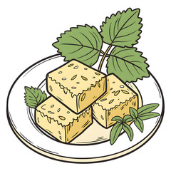 delicious plate with tasty halva and fresh mint