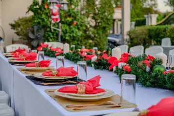 xmas party dinner foodware decoration set at the garden