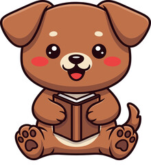 Fototapeta premium Puppy illustration of a cute dog reading a book