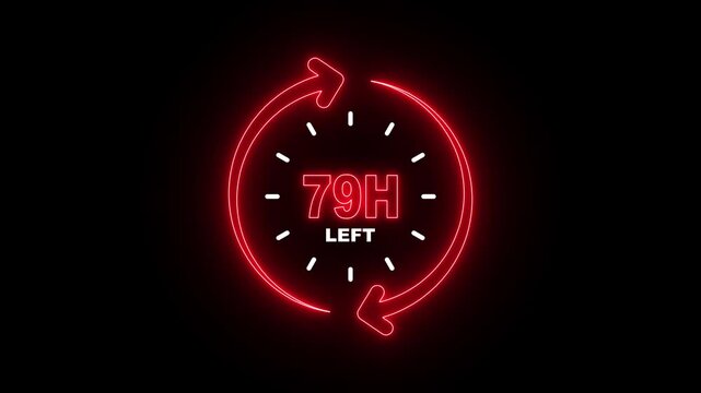 79 Hours Left Neon Countdown Timer &ndash; Time Pressure and Urgency Warning Concept