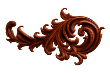 Baroque acanthus leaf wood carving decoration with scrollwork and filigree pattern against a transparent background