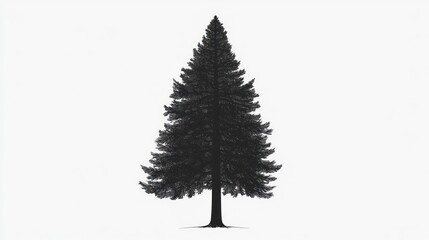 Fototapeta premium Silhouette of a dark evergreen tree against a plain white background