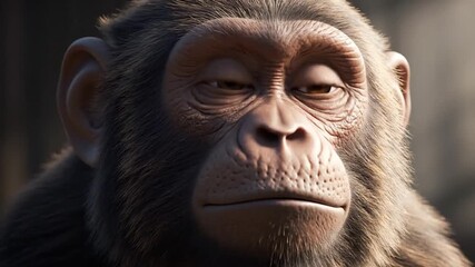 professional ultra realistic 3d monkey facial animation close up shot expressive surprise emotion detailed fur texture natural hair motion realistic skin micro movements subtle breathing cinematic sof