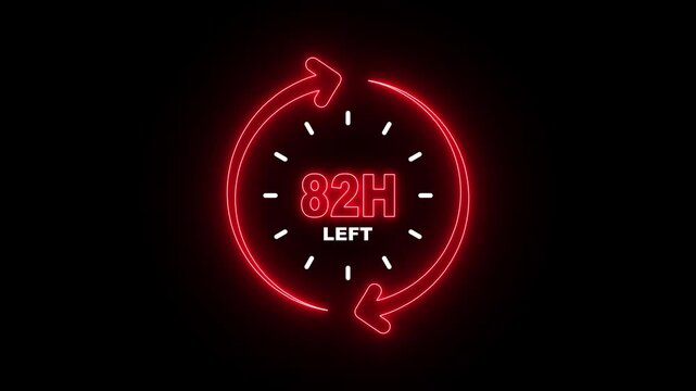 82 Hours Left Neon Countdown Timer &ndash; Time Running Out and Deadline Alert Concept