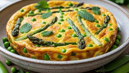 Delicious Frittata with Asparagus and Peas.