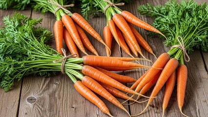Fresh Carrots on Wooden Table.