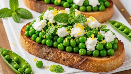 Fresh Peas on Toast with Feta and Mint.