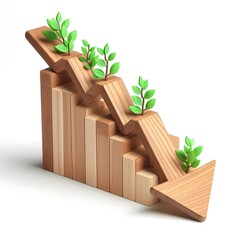 wooden downwards arrow for growing business isolated in garde
