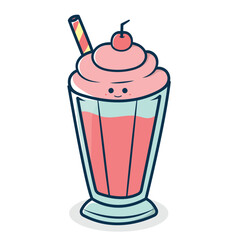 Cute Kawaii Milkshake Vector Pastel Colored Flat Style Drink Illustration, Hand-Drawn Cartoon Milkshake Icon for Dessert Menu, Cafe, Kids Design, Sweet Beverage, and Cute Food Theme