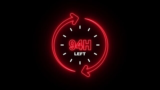 94 Hours Left Neon Countdown Timer &ndash; Time Pressure, Deadline and Urgency Concept