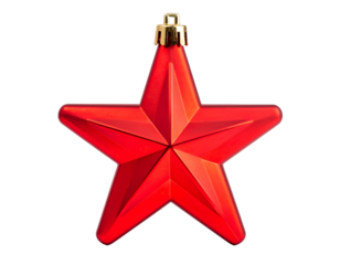 Shiny red five-pointed star ornament with gold cap