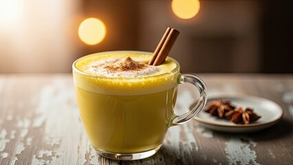 Golden Milk in Glass Mug.
