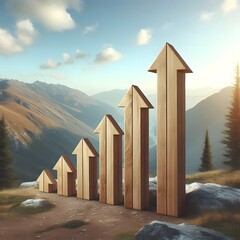 Green upward trending arrow with bars