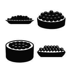 Collection of elegant black icons depicting luxurious caviar and classic gunkan maki sushi © Atique