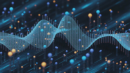 Futuristic digital wave network with glowing connection nodes transparent background