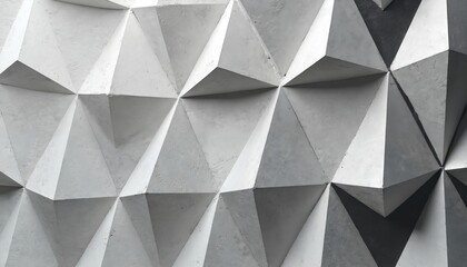 Geometric abstract background with repeating triangular shapes. Textured concrete wall surface creates dimensional patterns. Modern architectural facade design with light and shadow play.