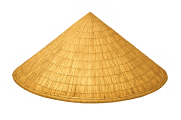 Vietnamese conical hat, a flat woven straw non la, representing traditional asian culture and agriculture, on transparent background