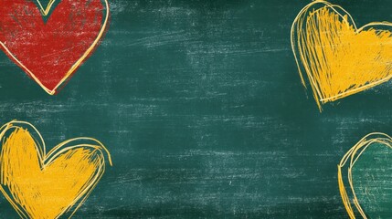 Chalkboard background with painted hearts