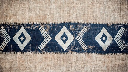 Beige textile with repeating dark-blue/white diamond patterns