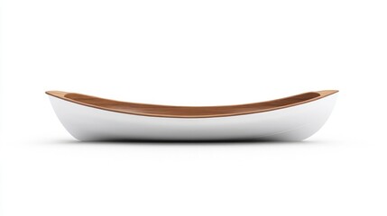 Modern, white bathtub with a light brown wooden rim