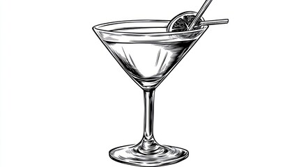 Monochromatic martini with orange slice and straw