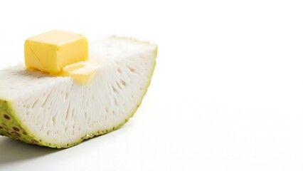 A Slice of Fresh Celery Root Topped with a Cube of Butter.