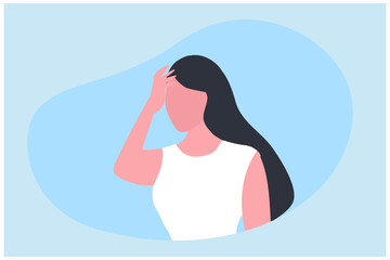 Unhappy woman having migraine headache vector illustration. Health problem concept 