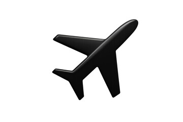 Black airplane icon representing air travel and global transportation, modern 3d illustration on transparent background