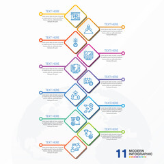 Infographic template with 11 steps, Used for process diagram, presentations.