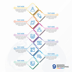 Infographic template with 9 steps, Used for process diagram, presentations.