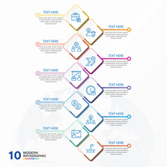 Infographic template with 10 steps, Used for process diagram, presentations.