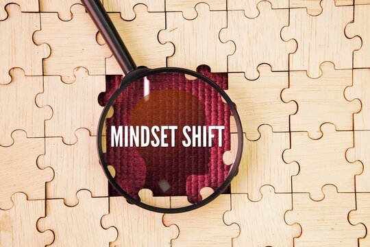 Wooden puzzle with Word mindset shift is a change in how one perceives and approaches situations, involving adopting new beliefs, attitudes, and behaviors.