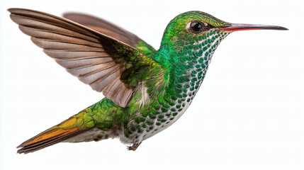 Fototapeta premium Green White Hummingbird Flying Wings