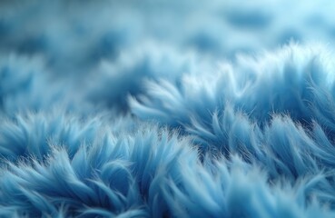 Fototapeta premium Closeup of plush blue faux fur rug texture. Soft fluffy fibers create a deep pile surface. Warm fuzzy textile provides cozy feel. This abstract pattern adds comfort and style.