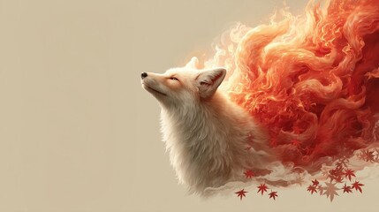 Mythical Fox Spirit Ascending in Fiery Aura, Transformation, Mysticism, Fantasy Art