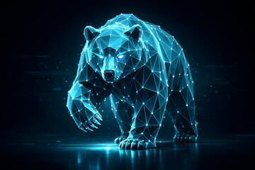 Digital Bear: An imposing digital representation of a bear, crafted from interconnected lines and points, with glowing blue accents against a dark backdrop.