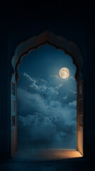 Night Sky with Clouds and Full Moon Shining Through