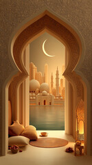 Banner in Traditional Arabic Style with Warm Gold Colors