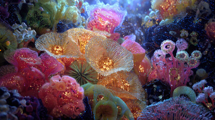 cambrian explosion of artificial life, digital ocean floor blooming with glowing neural creatures
