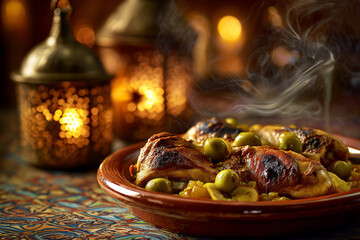 Close-Up Shot of Chicken Tagine with Preserved Lemon