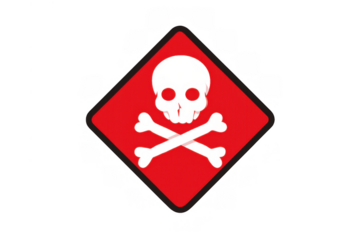 Red warning diamond sign displaying a skull and crossbones symbol for hazardous materials and poison alert