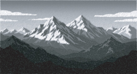 Majestic mountain range under cloudy sky