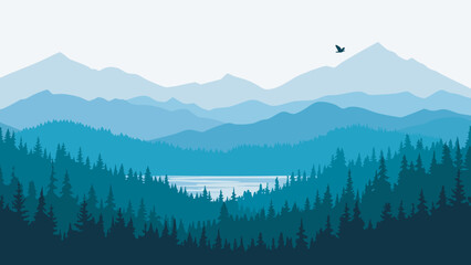 Serene mountain landscape with flying bird