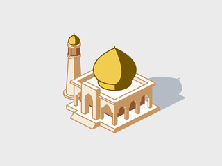 Mosque isometric vector illustration with shadow