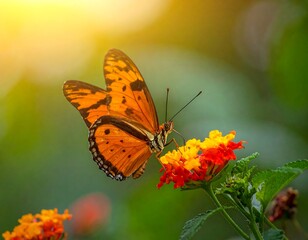 Obraz premium Butterfly alighting on vibrant, colorful flowers