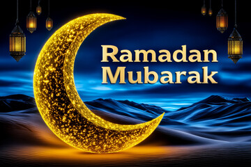 Glowing Crescent Moon Made of Golden Light Particles