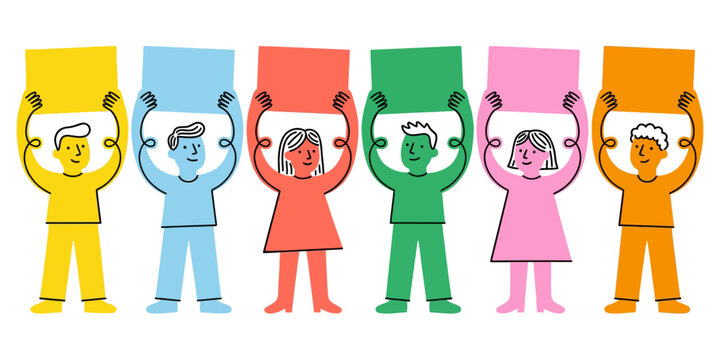 Diverse group of people in bright colors holding blank signs symbolizing unity activism and shared ideas People 185 protest demonstration rally crowd diversity message communication