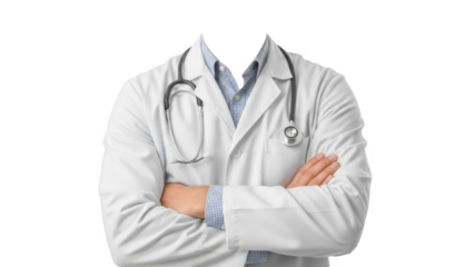 Faceless Doctor in white lab coat isolated on transparent background