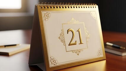 Elegant golden calendar displaying number 21